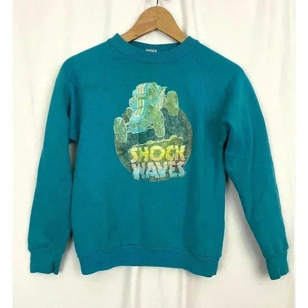 VTG Jerzees‎ Kids Sweatshirt SHOCK WAVES LARGE Russell